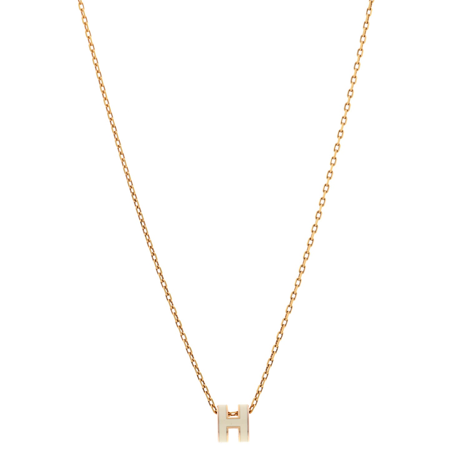 Hermes Lacquered Gold Mini Pop H Pendant Necklace White 1 of 7