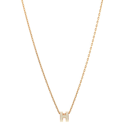 Hermes Lacquered Gold Mini Pop H Pendant Necklace White 1 of 7
