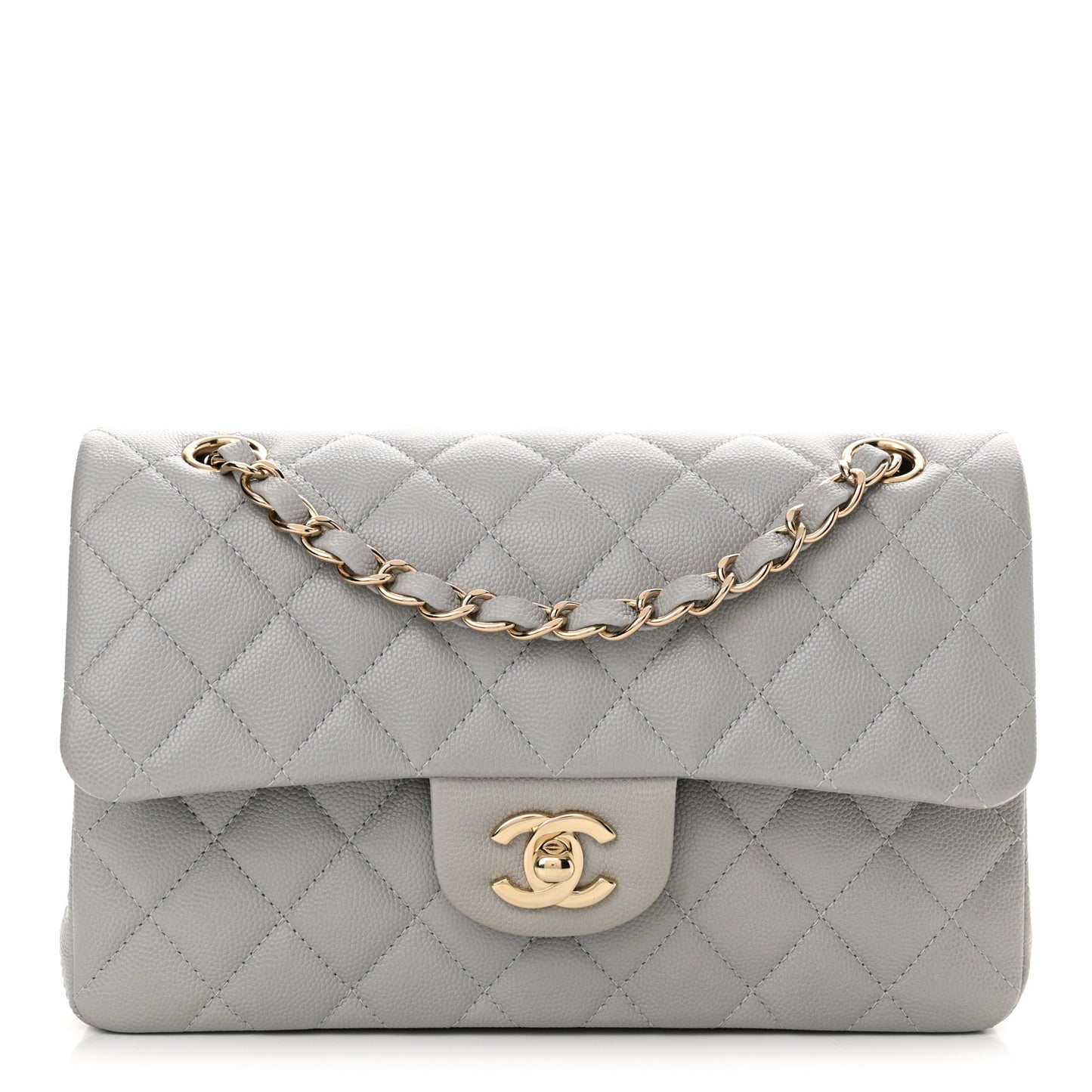 Caviar Quilted Small Double Flap Grey