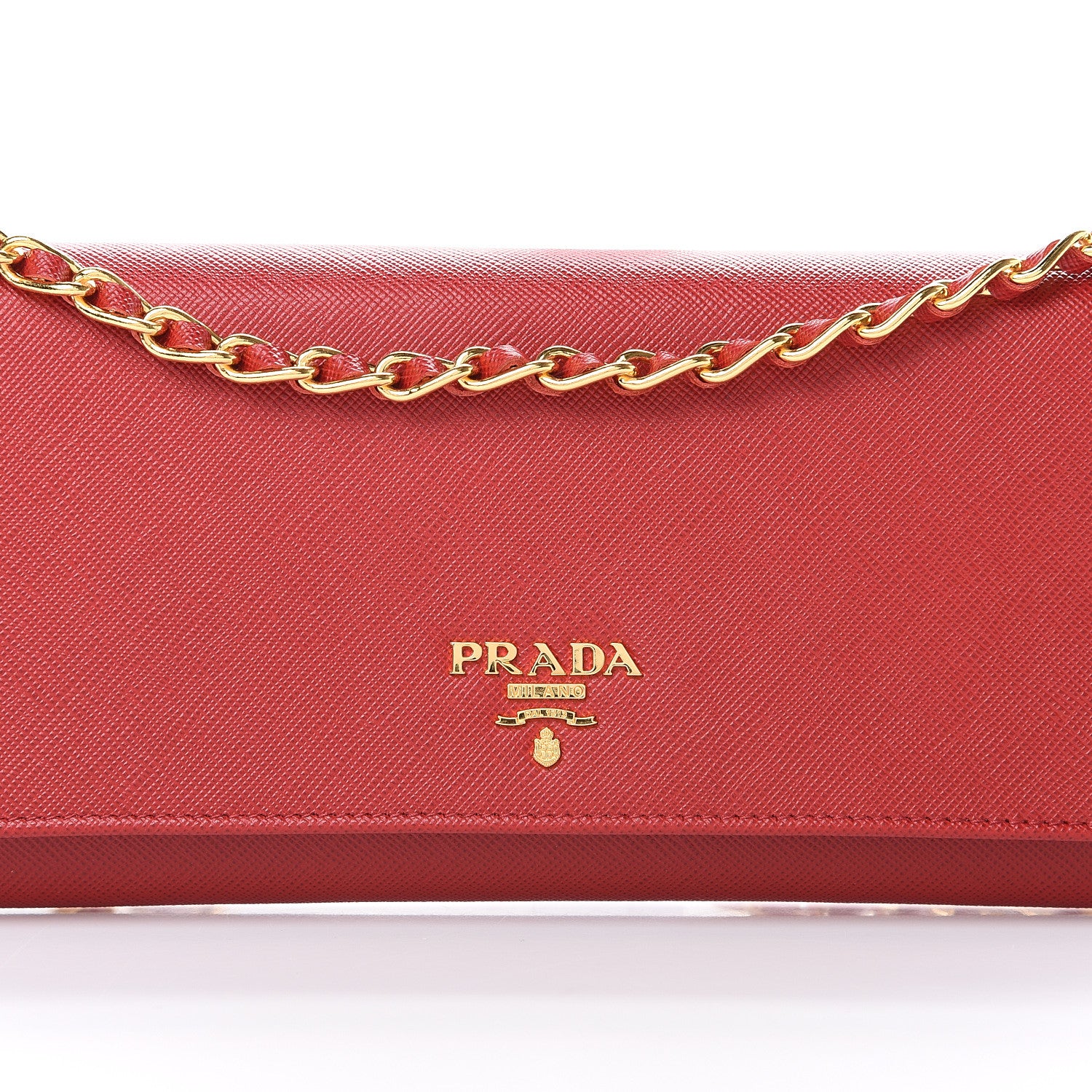 Prada Saffiano Metal Oro Chain Wallet Fuoco 8 of 11