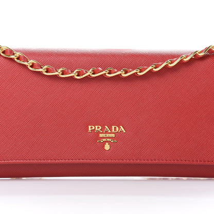 Prada Saffiano Metal Oro Chain Wallet Fuoco 8 of 11
