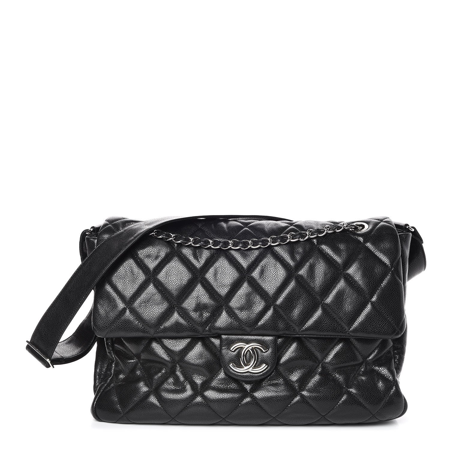 Chanel Glazed Caviar Quilted Stretch Spirit Messenger Bag Black 1 of 9