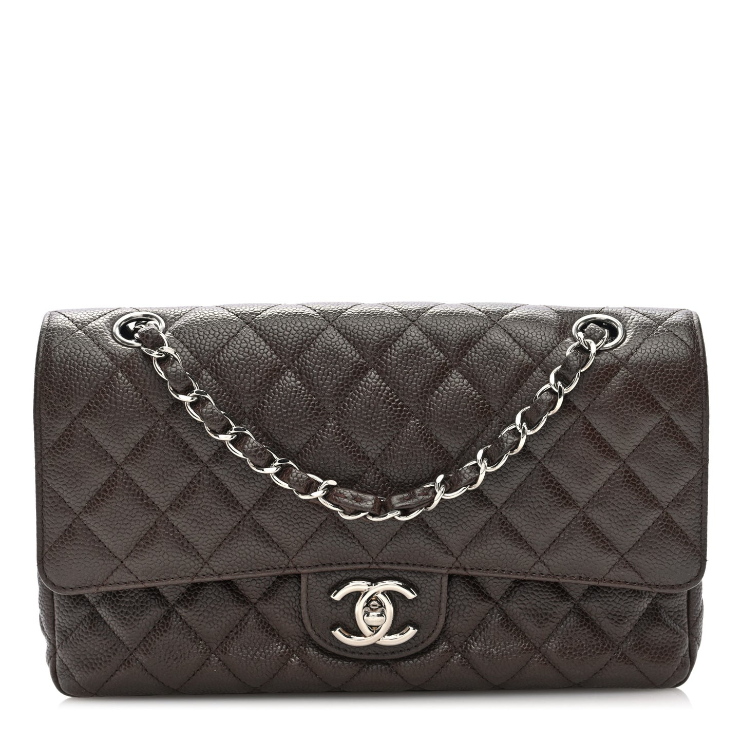 Caviar Quilted Medium Double Flap Brown