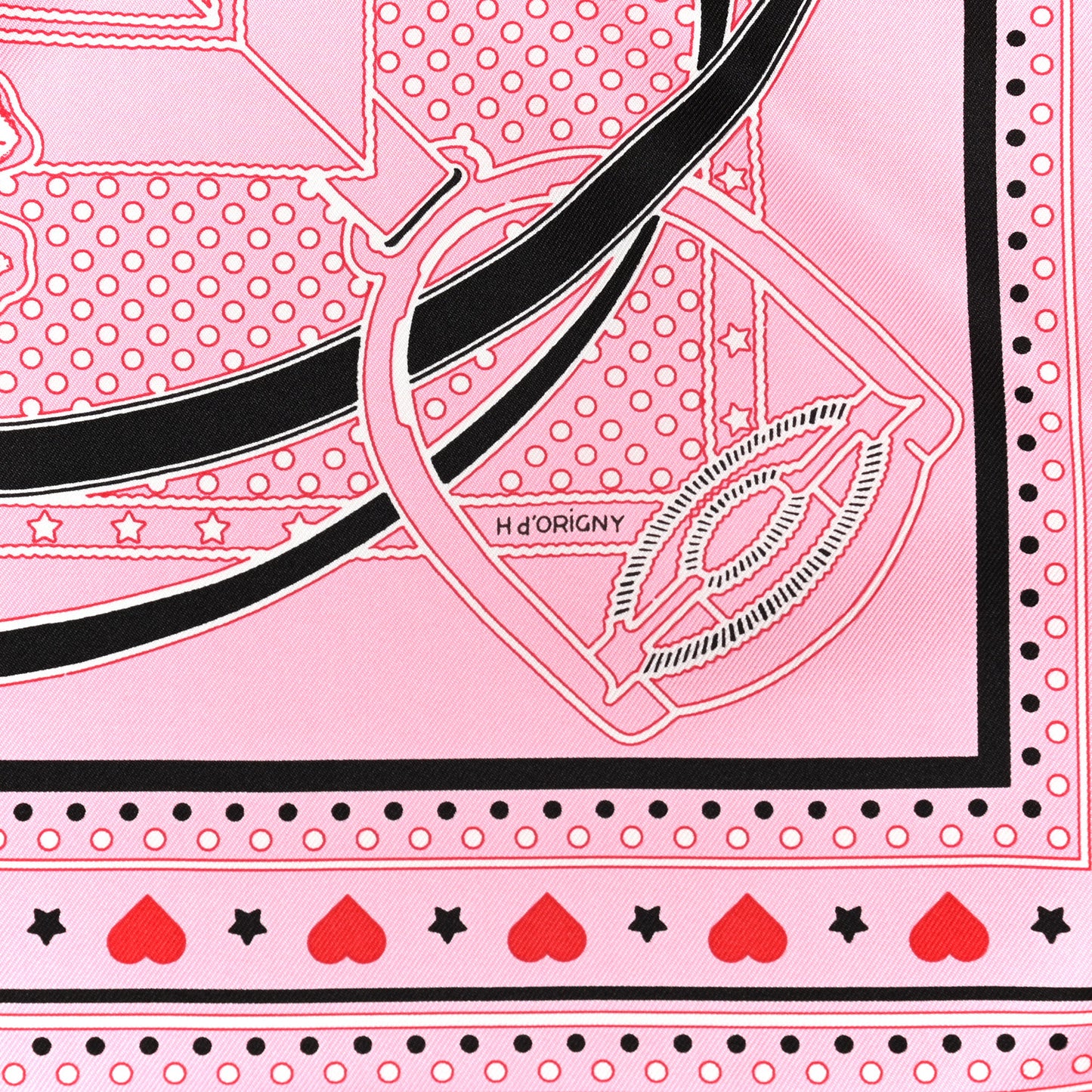 Silk Grand Manege Cut Bandana Love Scarf 65 Rouge Rose Black