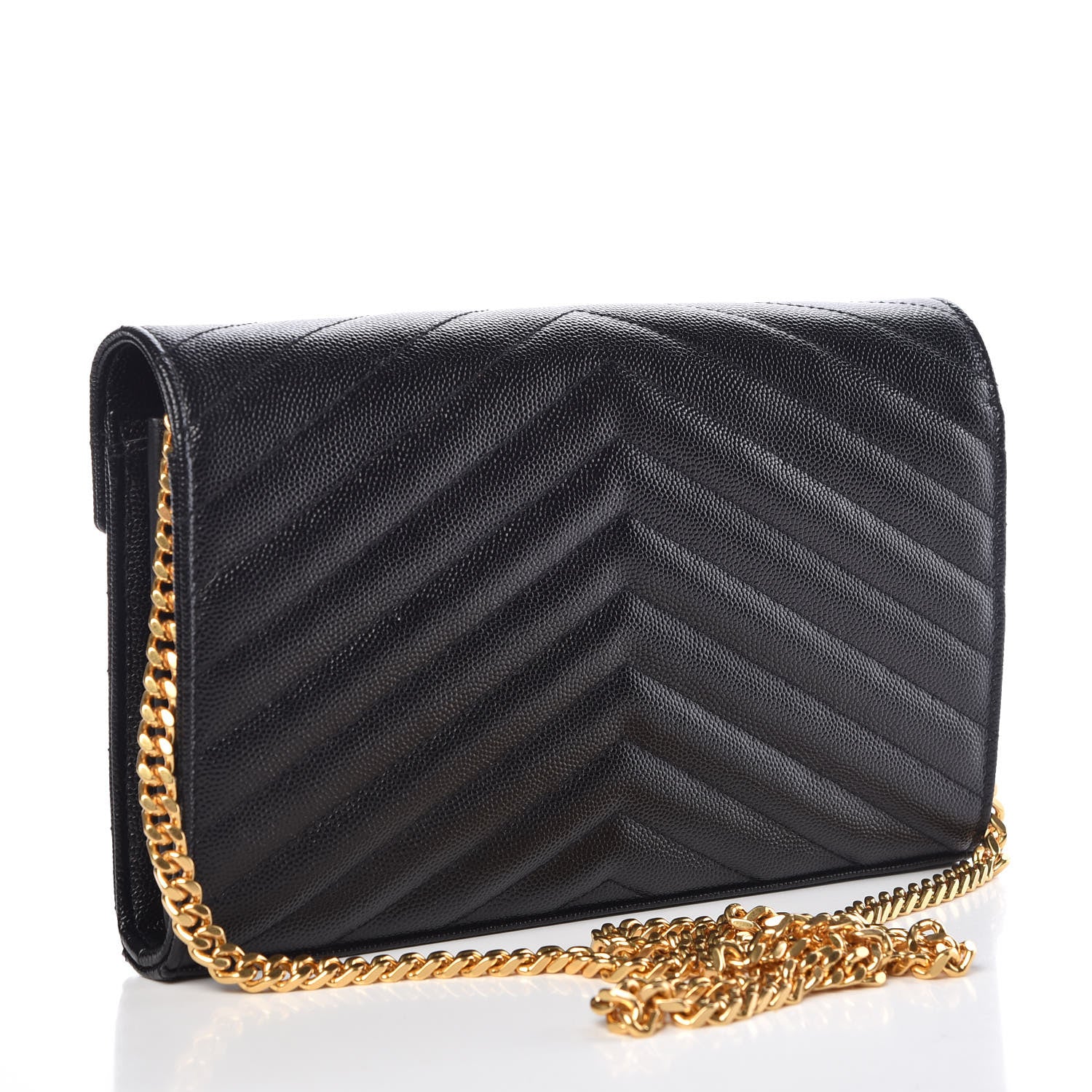Saint Laurent Grain De Poudre Matelasse Chevron Monogram Chain Wallet Black 3 of 8