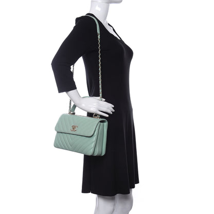 Chanel Lambskin Chevron Quilted Small Trendy CC Dual Handle Flap Bag Light Green 2 of 11