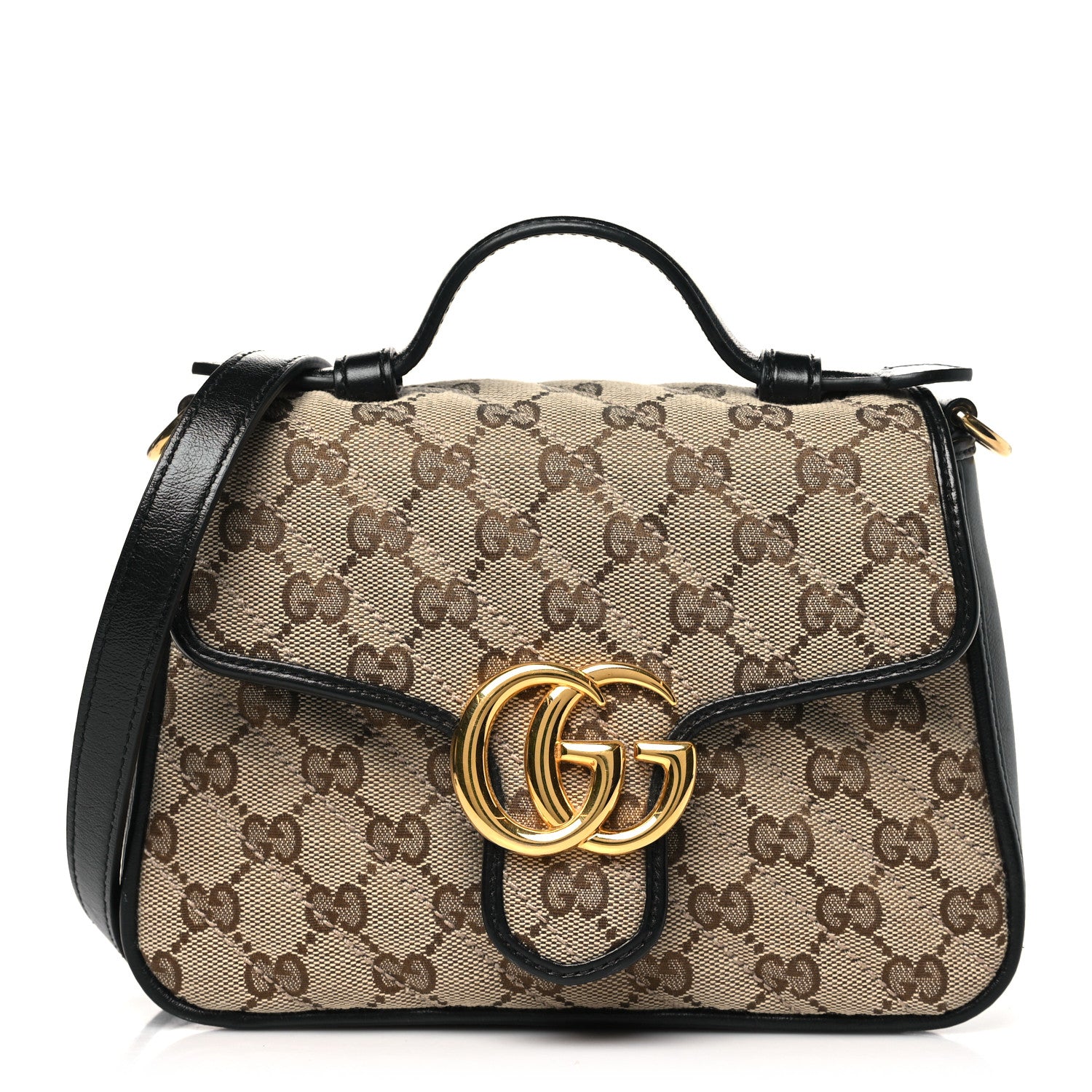 Gucci Monogram Azalea Calfskin Matelasse Diagonal Mini GG Marmont Top Handle Shoulder Bag Beige Ebony Black 1 of 10