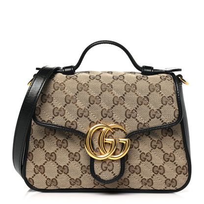 Gucci Monogram Azalea Calfskin Matelasse Diagonal Mini GG Marmont Top Handle Shoulder Bag Beige Ebony Black 1 of 10
