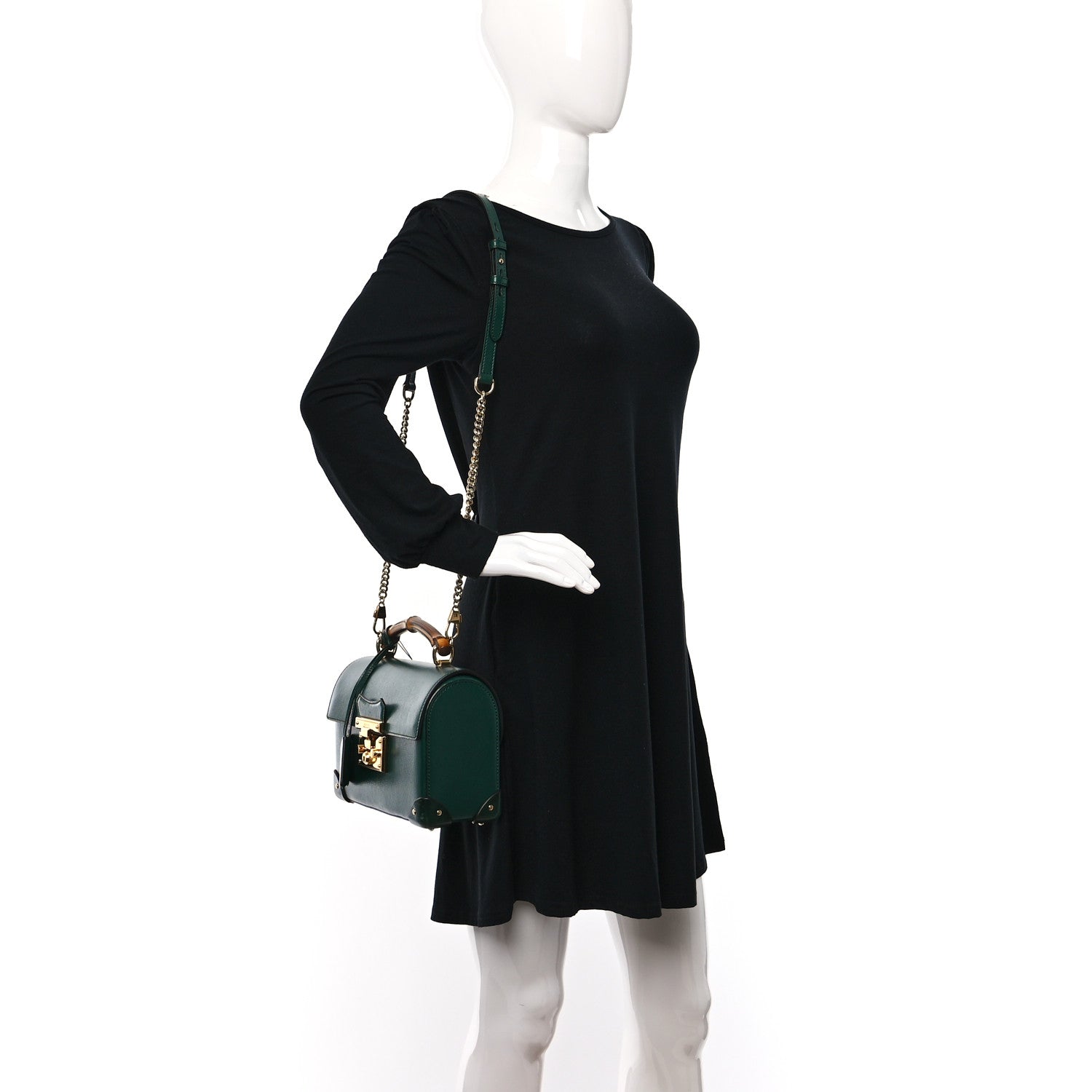 Gucci Azalea Calfskin Small Padlock Bamboo Shoulder Bag Vintage Green 3 of 9
