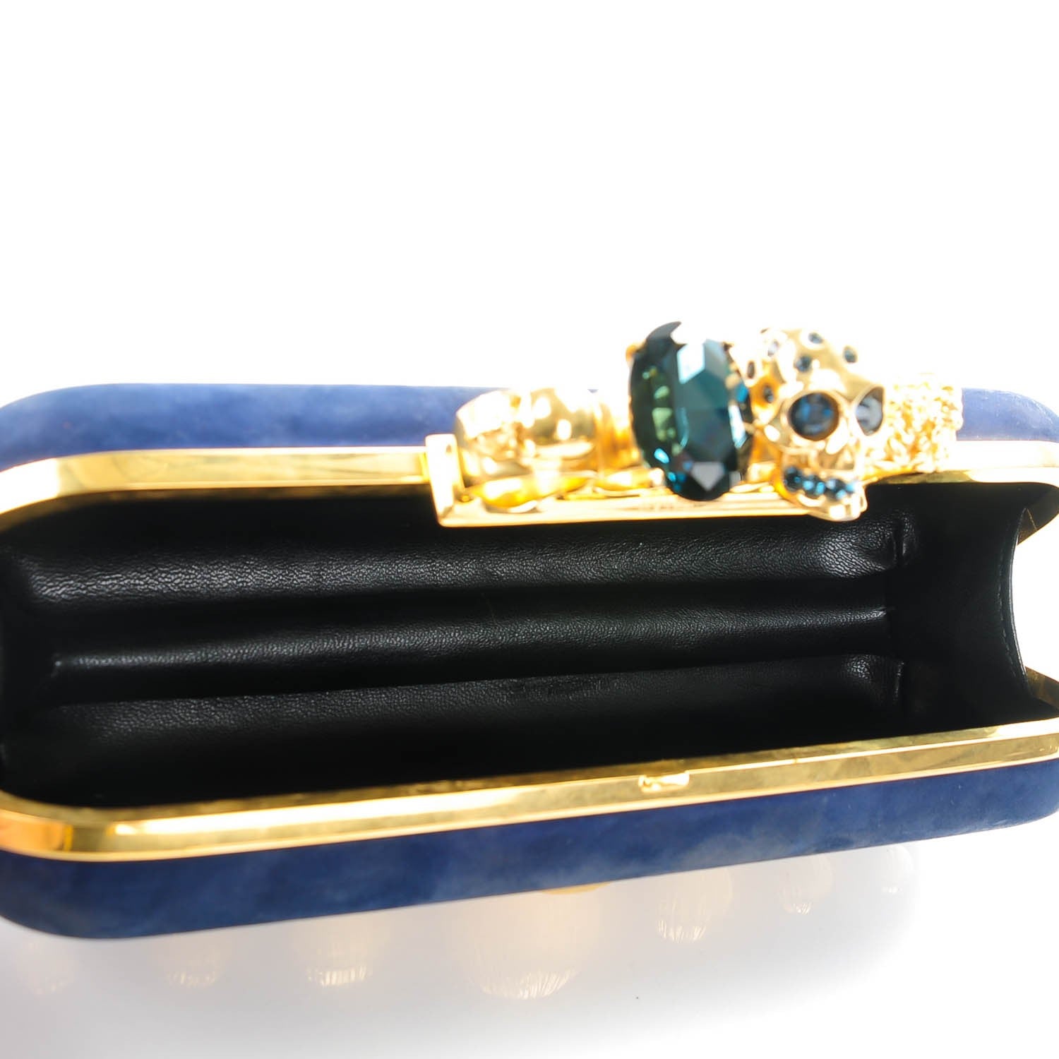 Alexander McQueen Suede Studded Skull Knuckle Box Clutch Navy 8 of 8