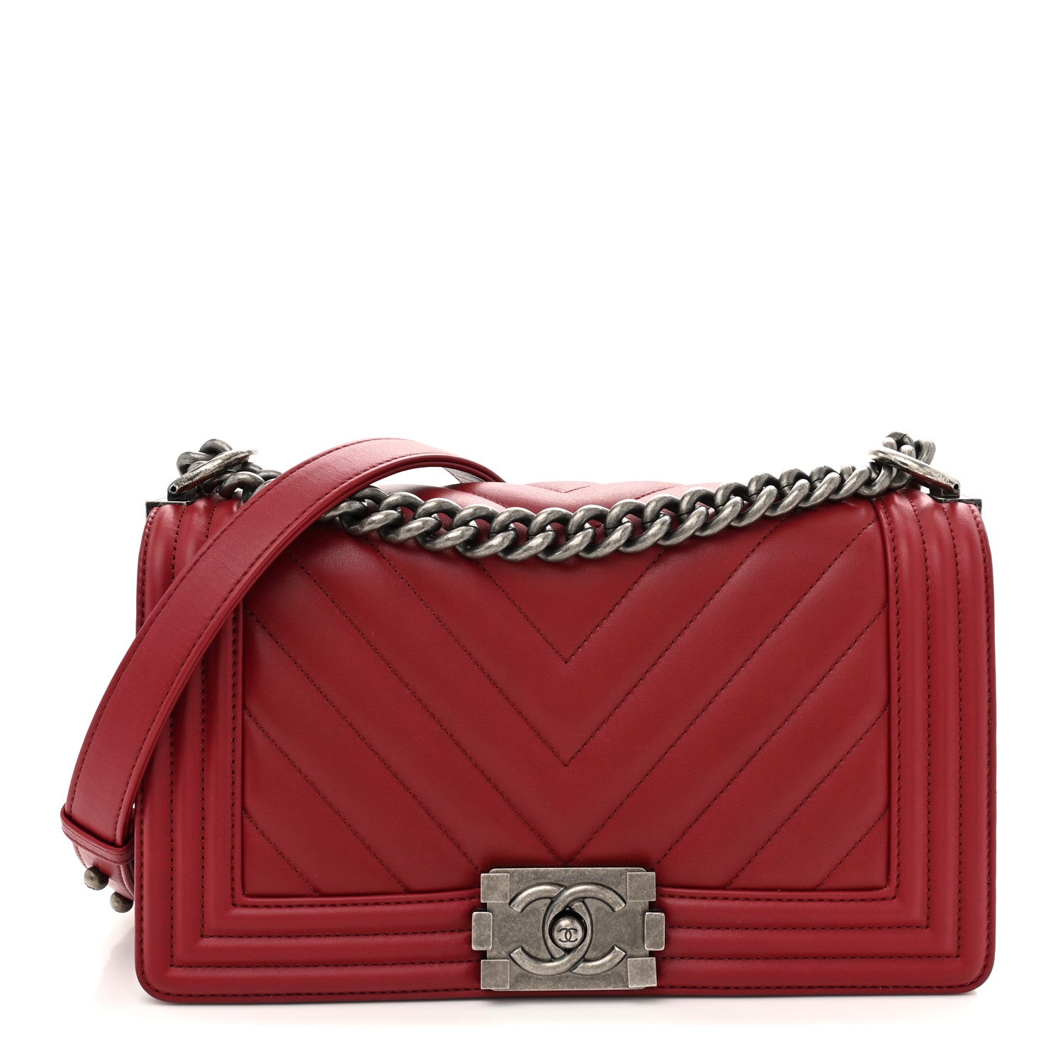 Chanel Calfskin Chevron Quilted Medium Boy Flap Dark Red 1 of 12