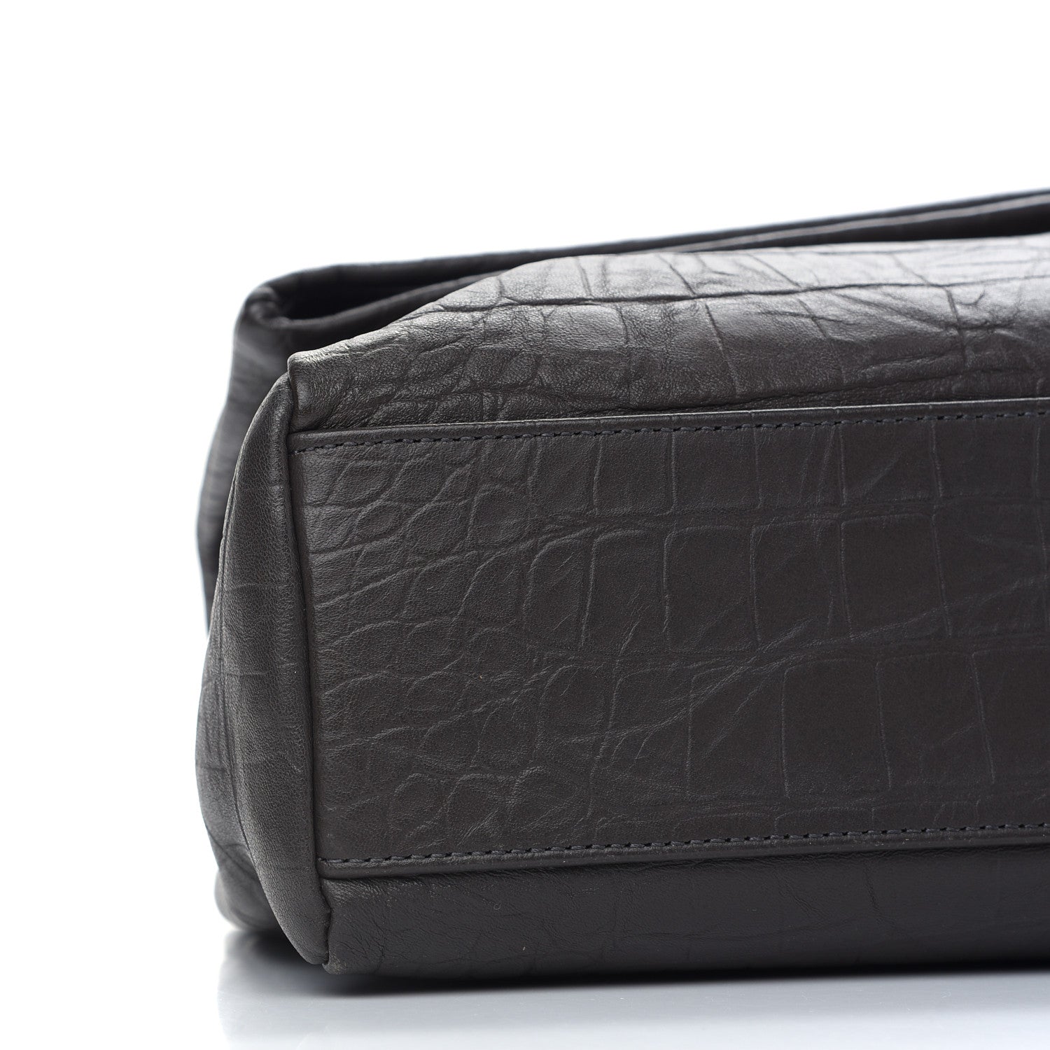 Saint Laurent Calfskin Crocodile Embossed Medium West Hollywood Monogram Fold-Over Grey 8 of 9