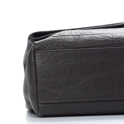 Saint Laurent Calfskin Crocodile Embossed Medium West Hollywood Monogram Fold-Over Grey 8 of 9
