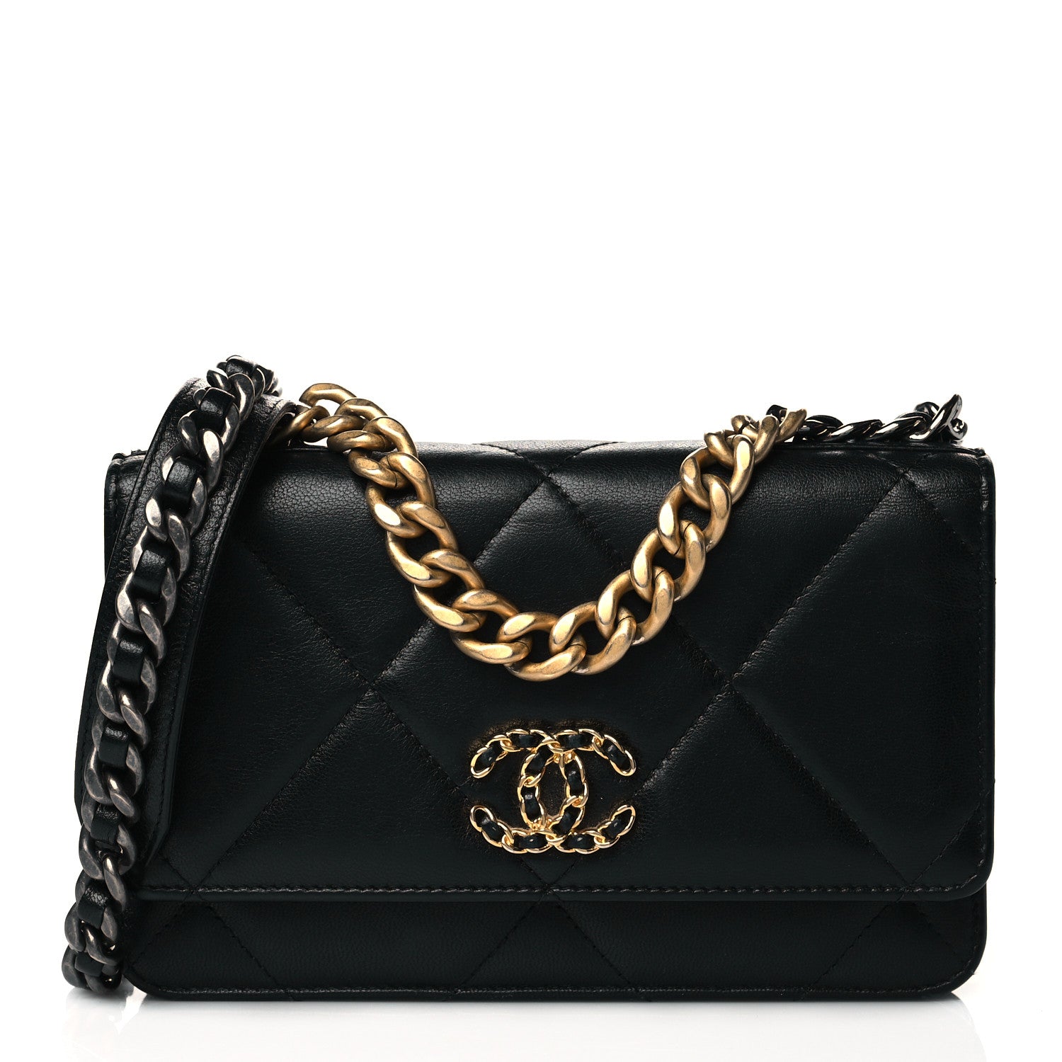 Chanel Goatskin Quilted Chanel 19 Wallet On Chain WOC Black 1 of 11