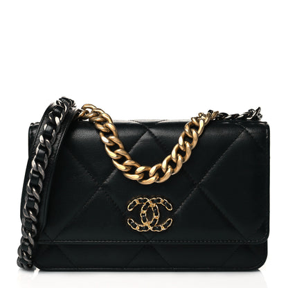 Chanel Goatskin Quilted Chanel 19 Wallet On Chain WOC Black 1 of 11