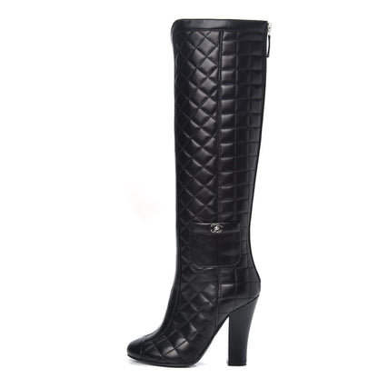 Chanel Lambskin Quilted Pocket High Boots 34 Black 1 of 8