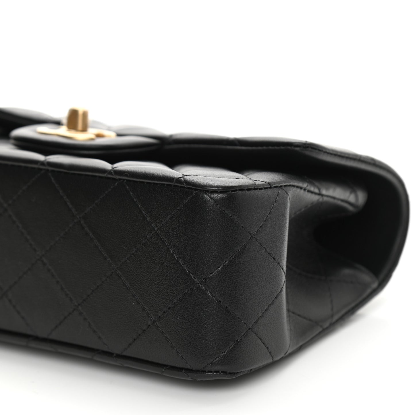 Lambskin Quilted Metal Mini Top Handle Rectangular Flap Black