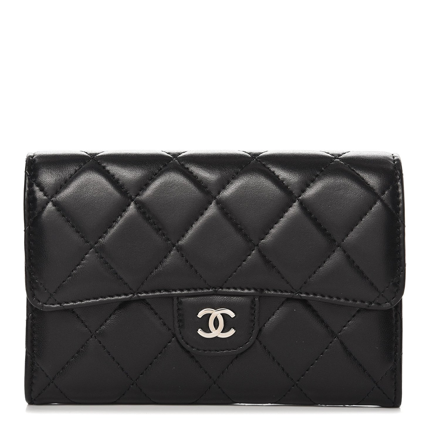 Lambskin Quilted Small Flap Wallet Black