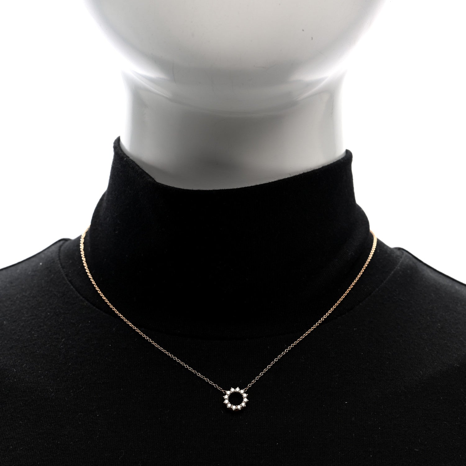 Tiffany 18K Rose Gold Diamond Mini Open Circle Pendant Necklace 2 of 6
