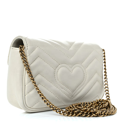 Gucci Calfskin Matelasse Super Mini GG Marmont Shoulder Bag White 3 of 12