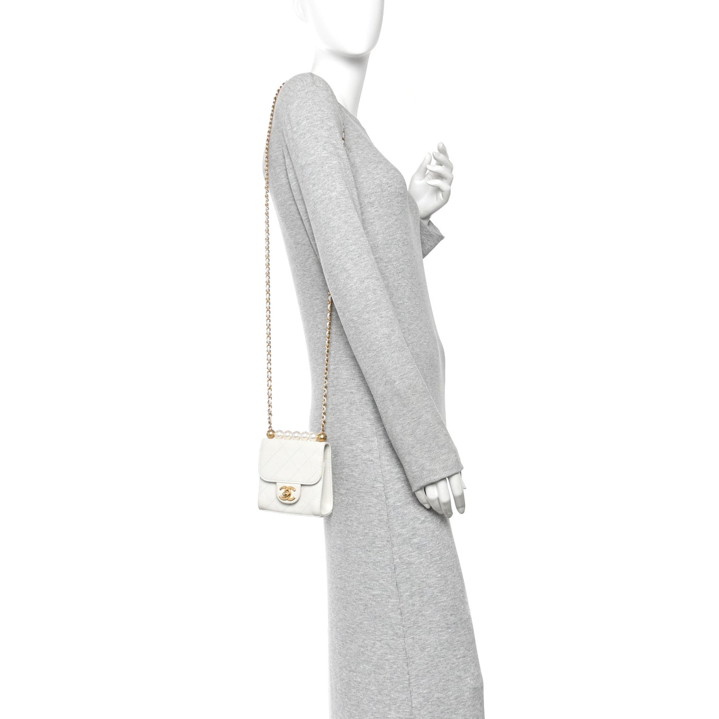 Goatskin Chic Pearls Clutch On Chain White