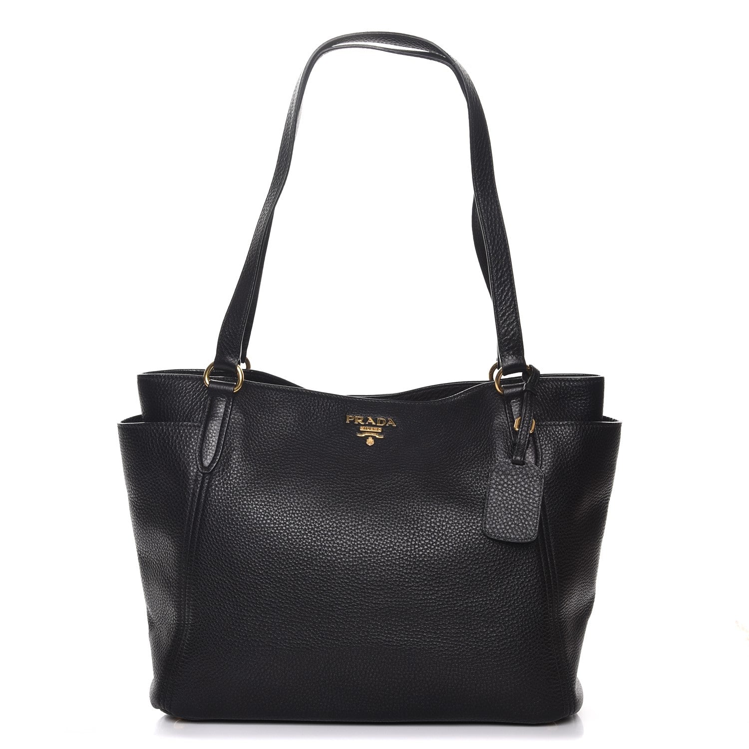 Prada Vitello Daino Side Pocket Shoulder Bag Black 1 of 11
