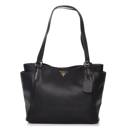 Prada Vitello Daino Side Pocket Shoulder Bag Black 1 of 11