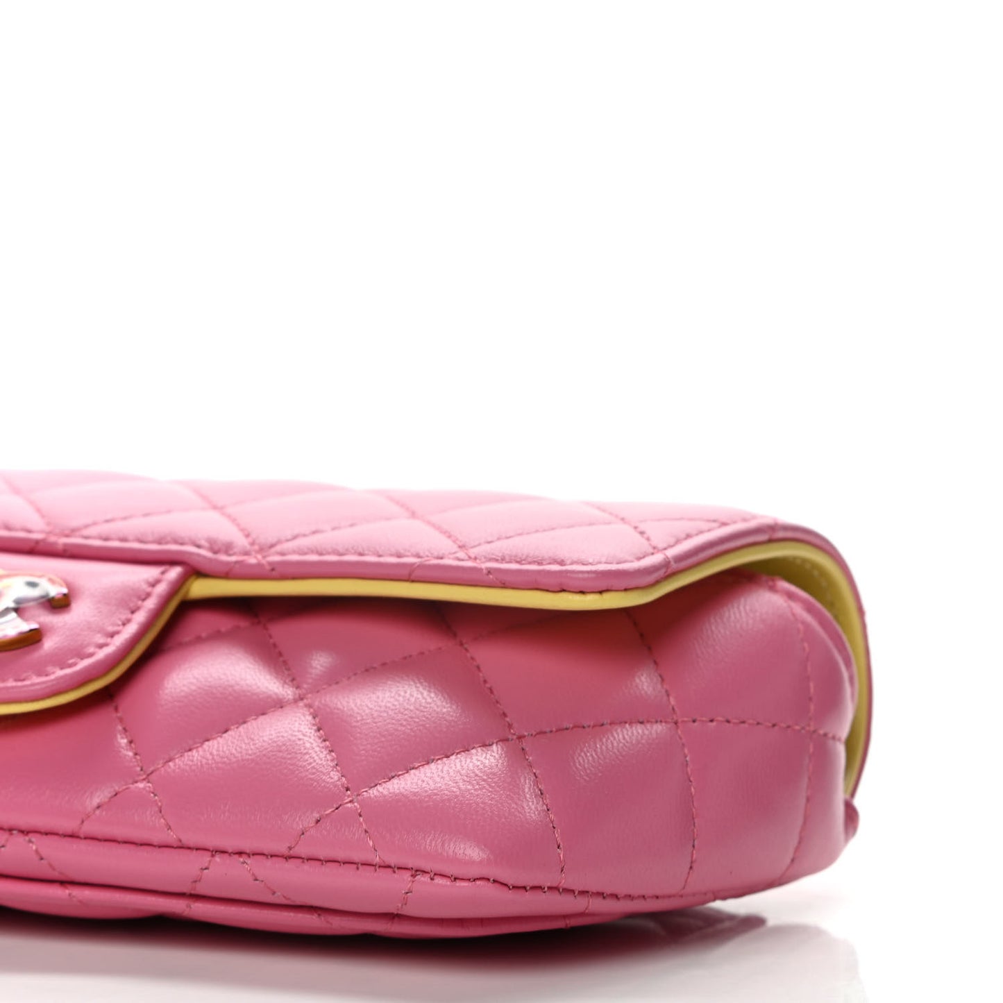 Lambskin Quilted Glasses Case With Chain Pink Yellow