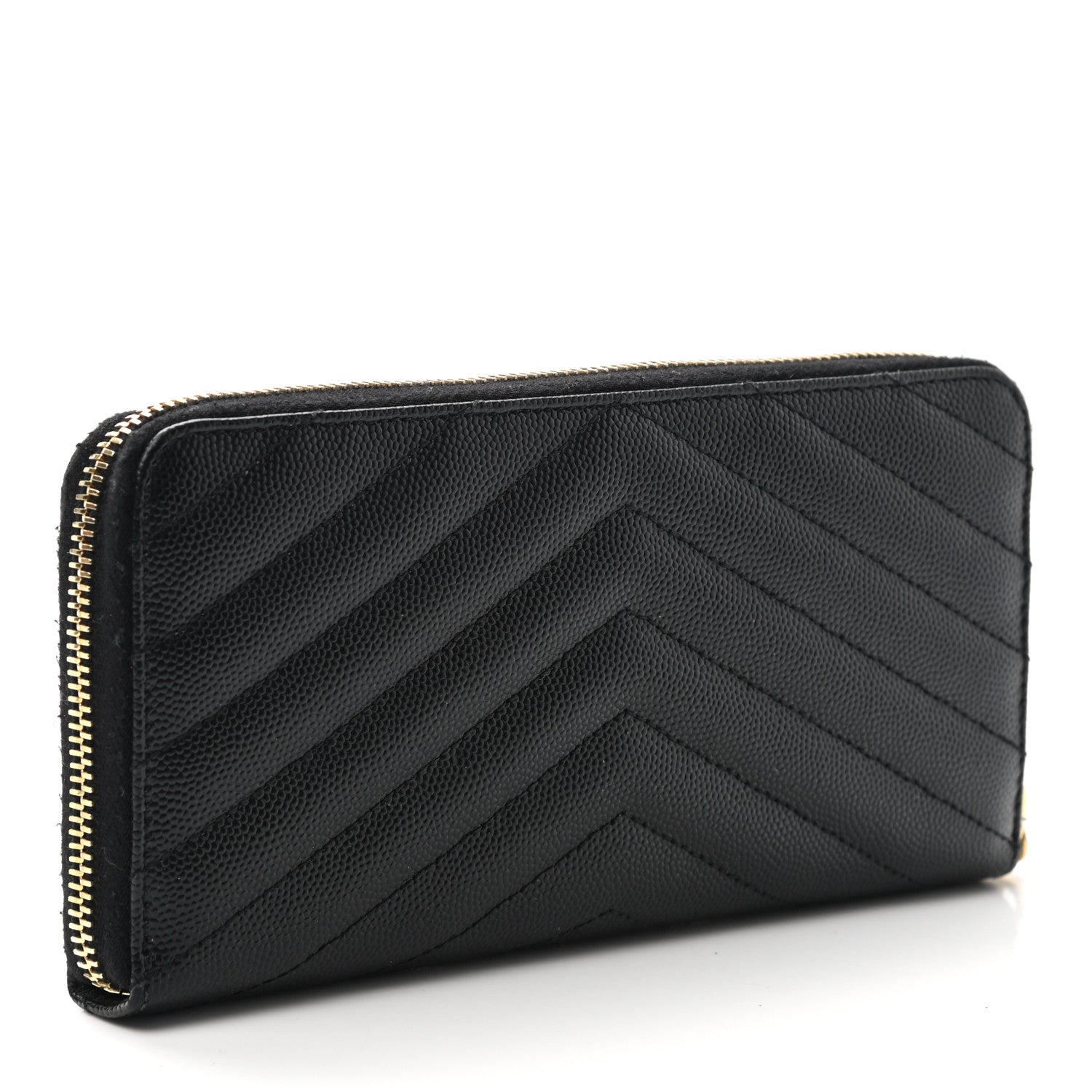 Saint Laurent Grain De Poudre Matelasse Chevron Monogram Zip Around Wallet Black 3 of 8