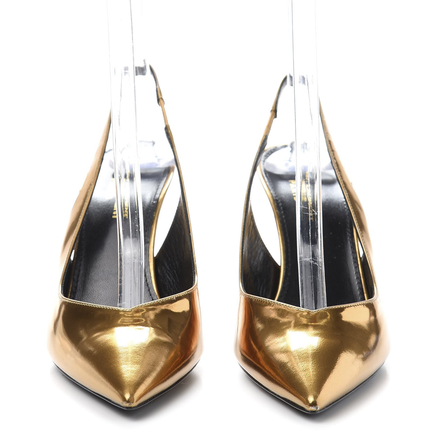 Saint Laurent Laminated Calfskin Kiki 85 Slingback Pumps 37.5 Egypt Gold 2 of 9