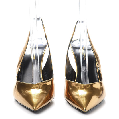 Saint Laurent Laminated Calfskin Kiki 85 Slingback Pumps 37.5 Egypt Gold 2 of 9