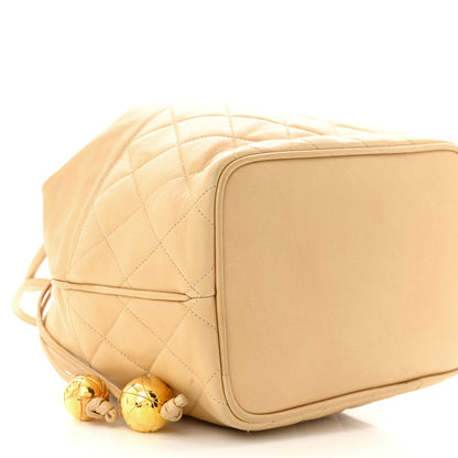 Chanel Lambskin Quilted Drawstring Bucket Bag Beige 11 of 13