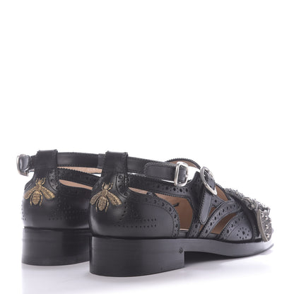 Gucci Calfskin Bee Embroidered Womens Queercore Brogue Wingtip Monk Strap Loafers 37.5 Black 4 of 10