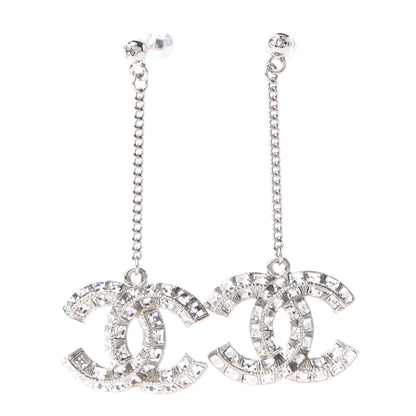 Chanel Crystal Baguette CC Dangle Earrings Silver 1 of 4
