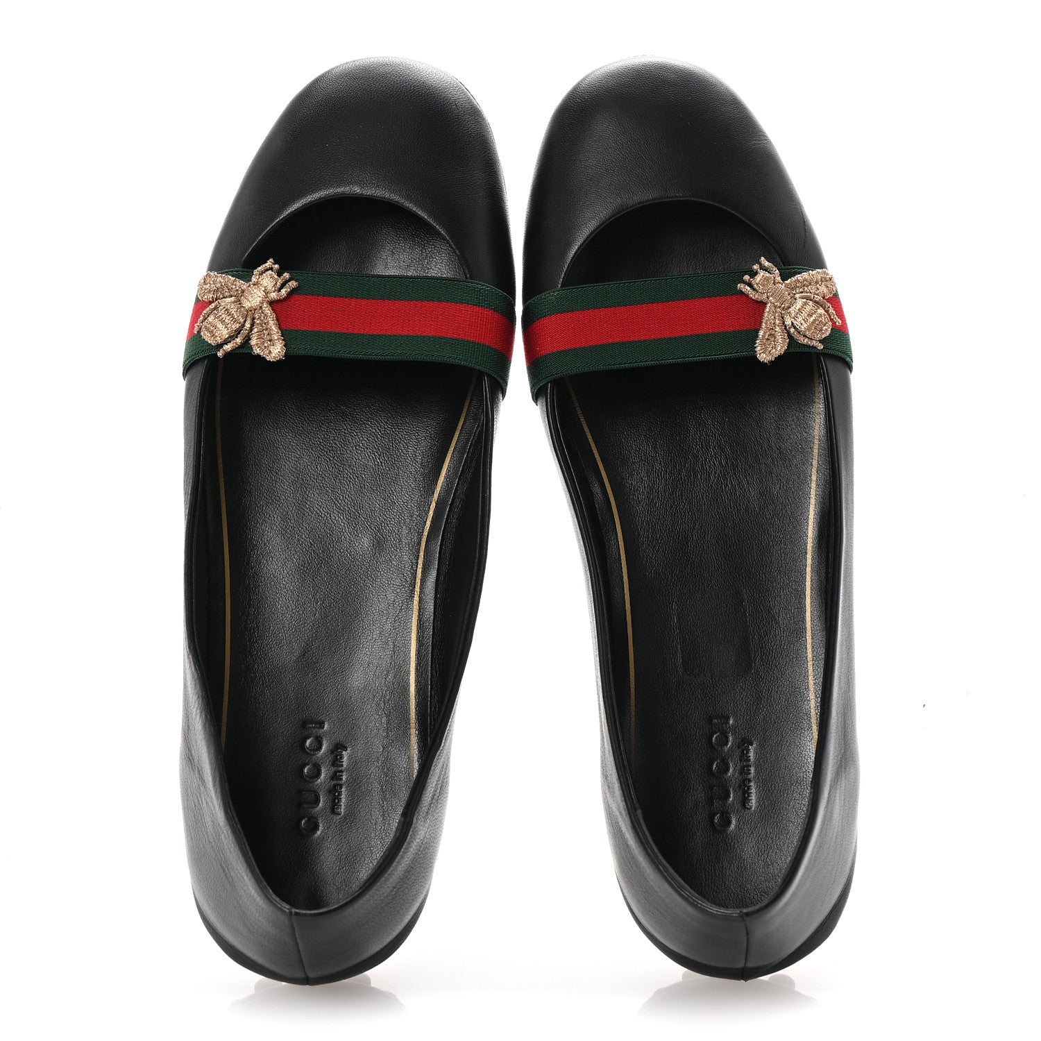 Gucci Calfskin Bayadere Bee Ballerina Flats 38.5 Black 2 of 10