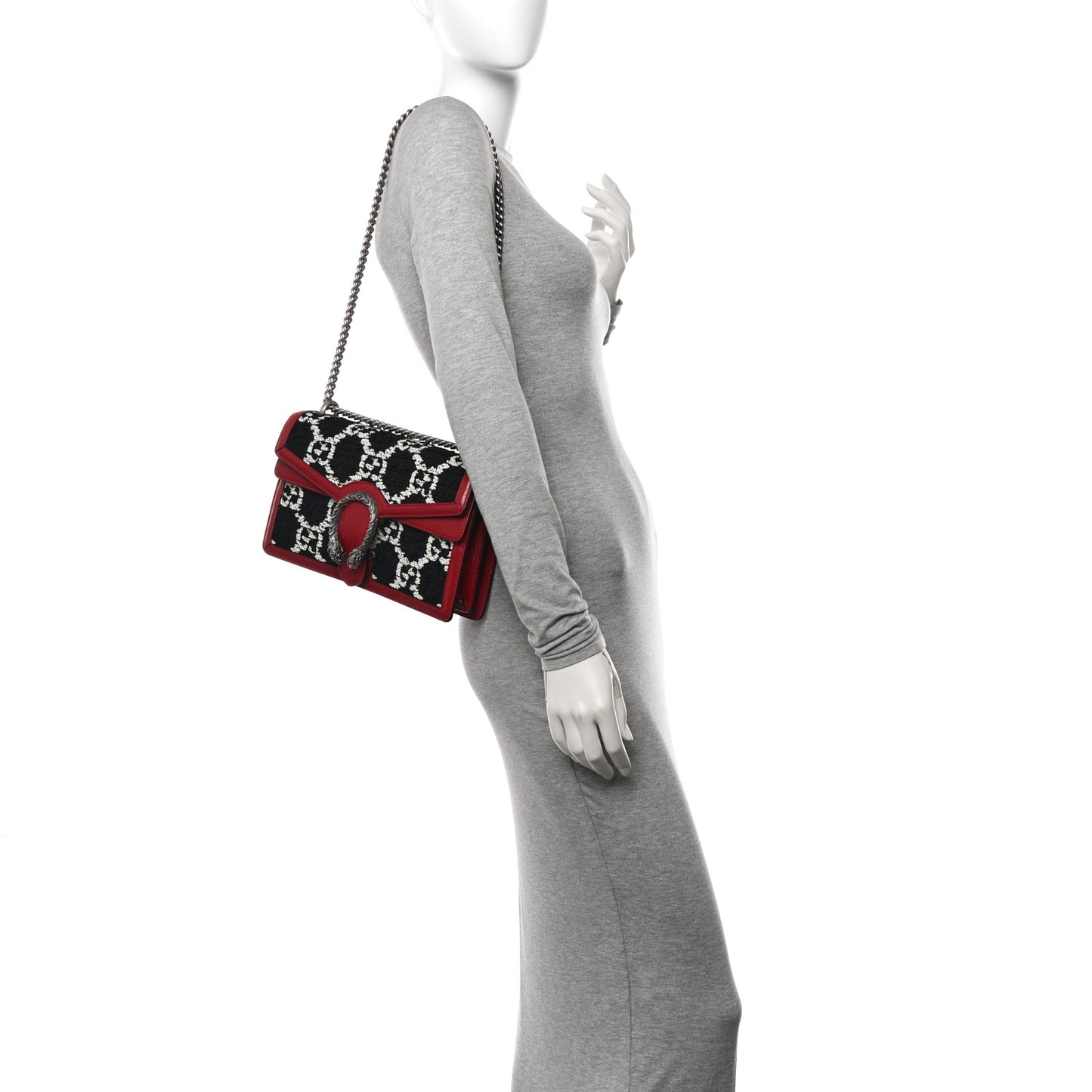 Tweed GG Monogram Small Dionysus Shoulder Bag Black White Romantic Cherry