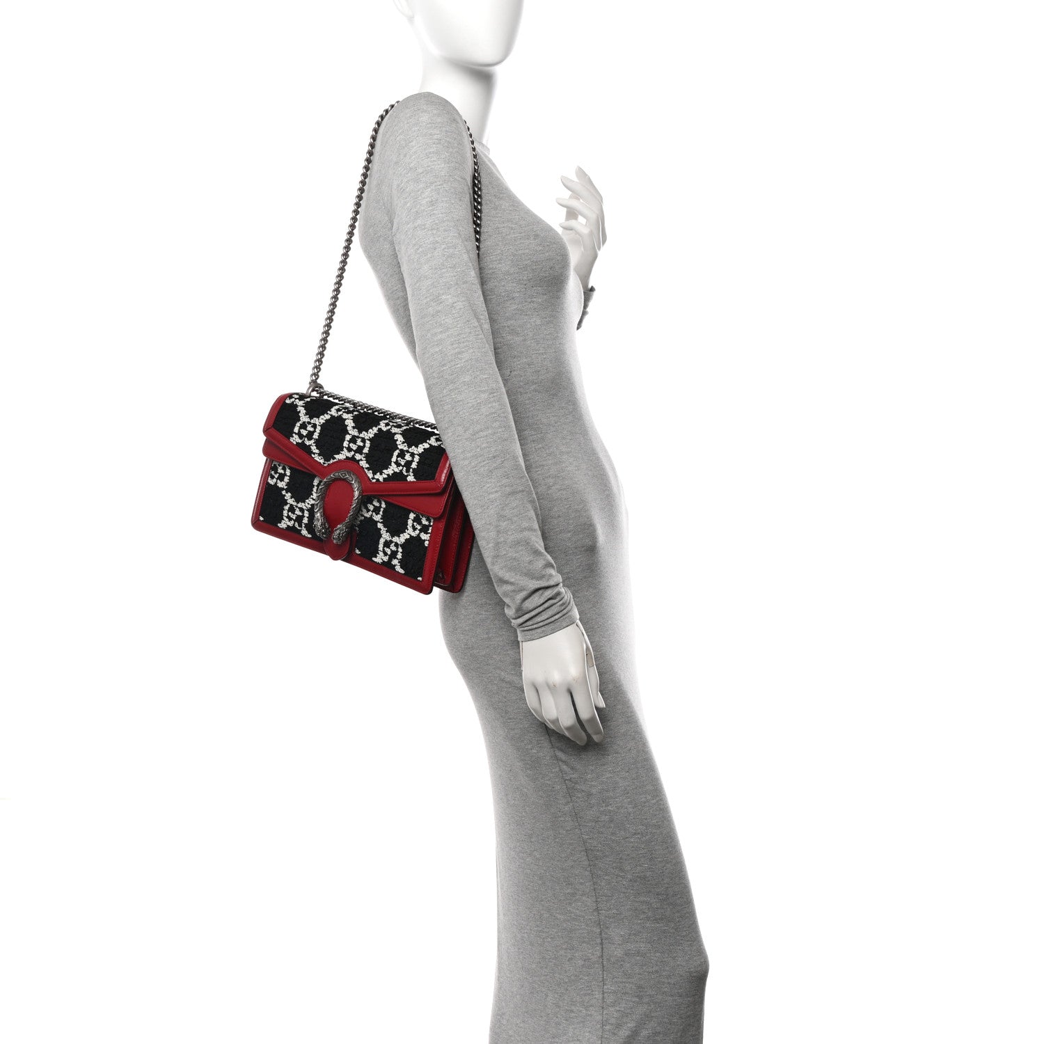 Gucci Tweed GG Monogram Small Dionysus Shoulder Bag Black White Romantic Cherry 2 of 12
