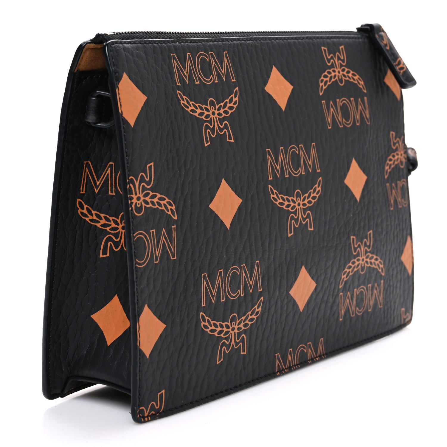 MCM Maxi Visetos Medium Aren Wristlet Zip Pouch Black 1774849