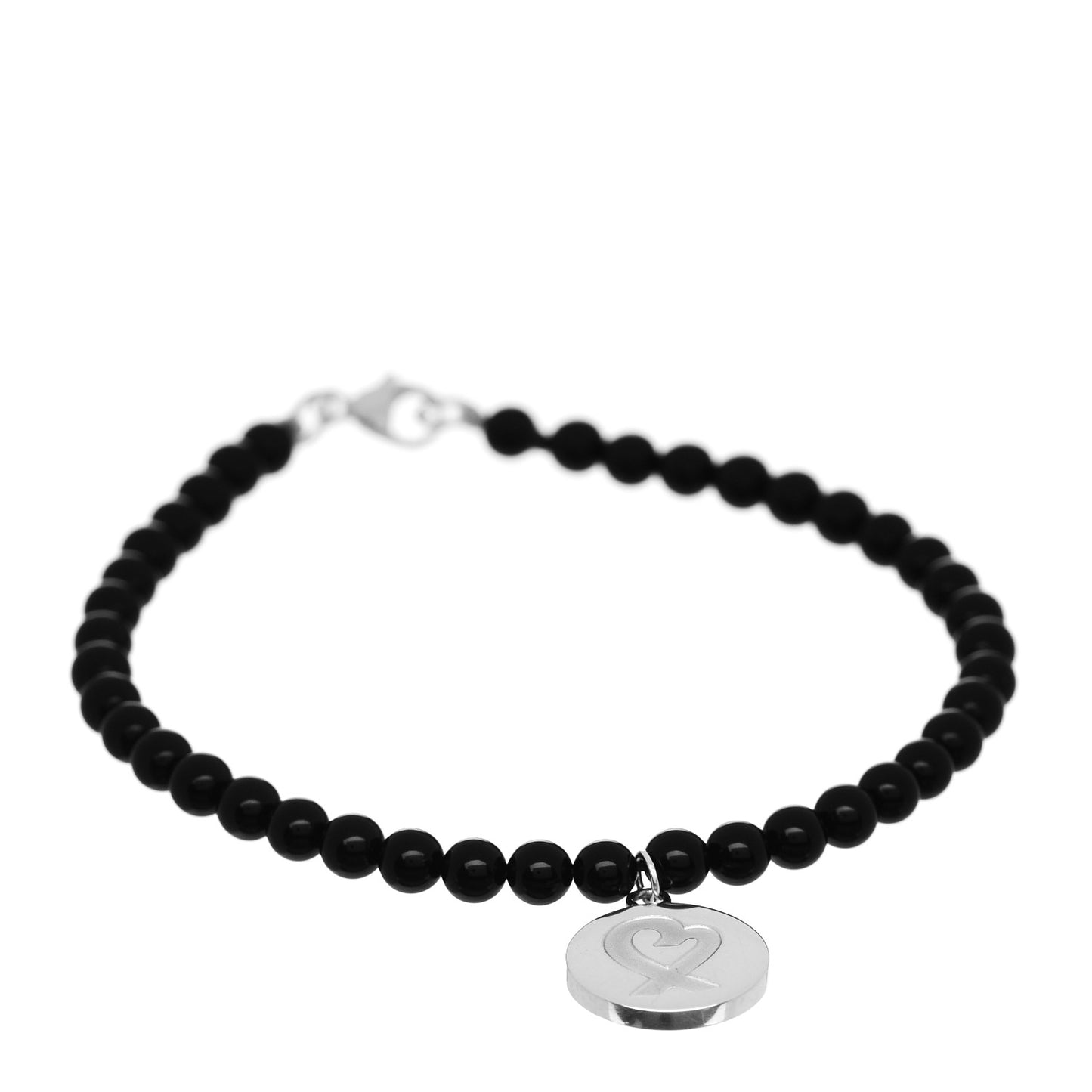 Sterling Silver Black Onyx 4mm Bead Paloma Picasso Loving Heart Bracelet