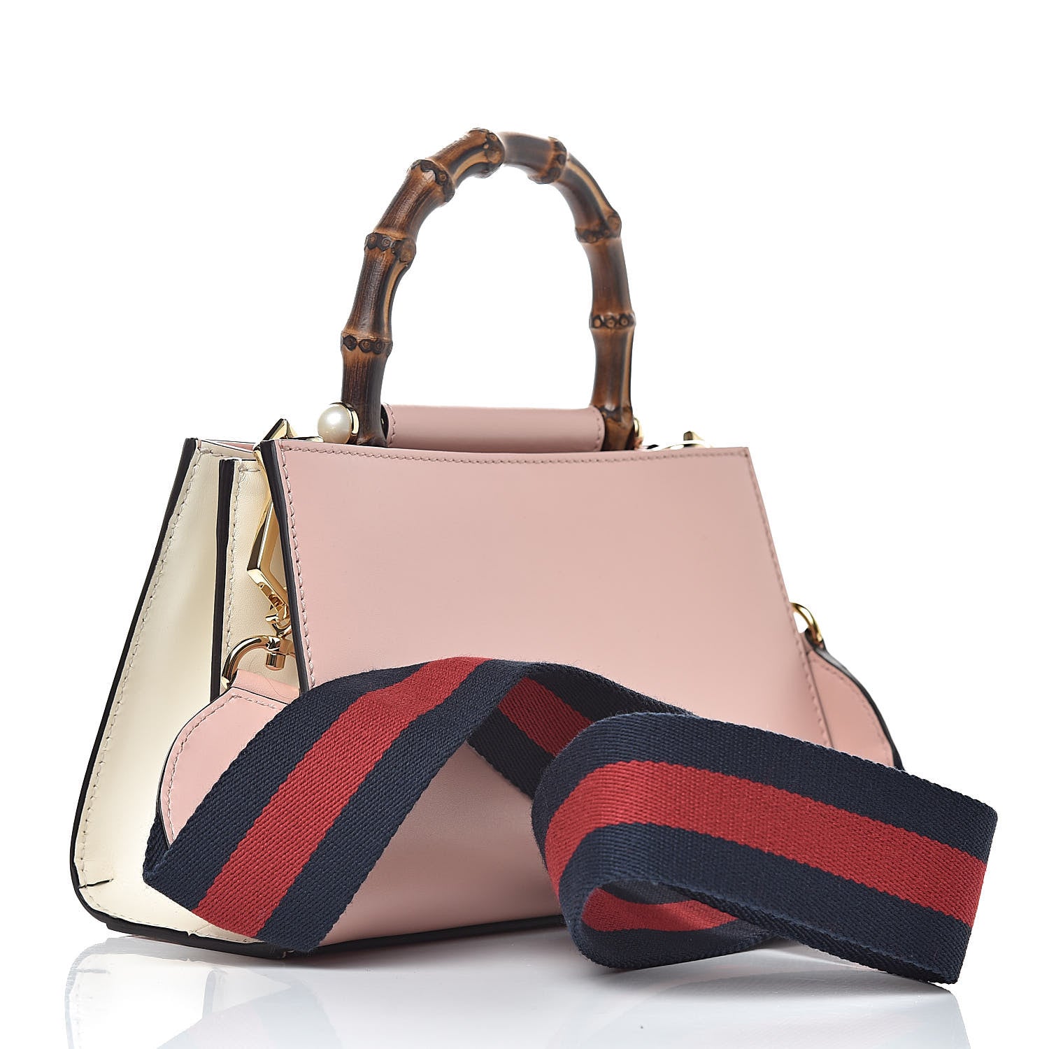 Gucci Nappa Bamboo Web Mini Nymphaea Top Handle Bag Perfect Pink Mystic White 3 of 10