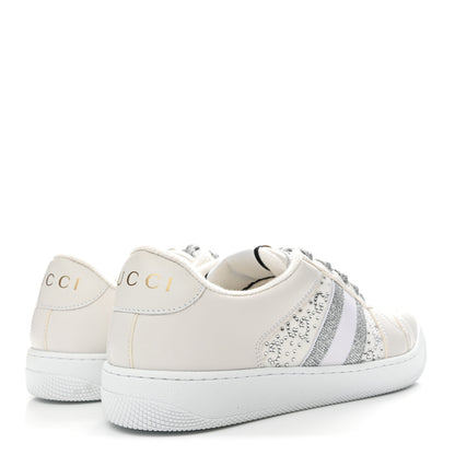 Gucci Calfskin GG Supreme Crystals Web Screener Sneakers 38 White Silver 5 of 9
