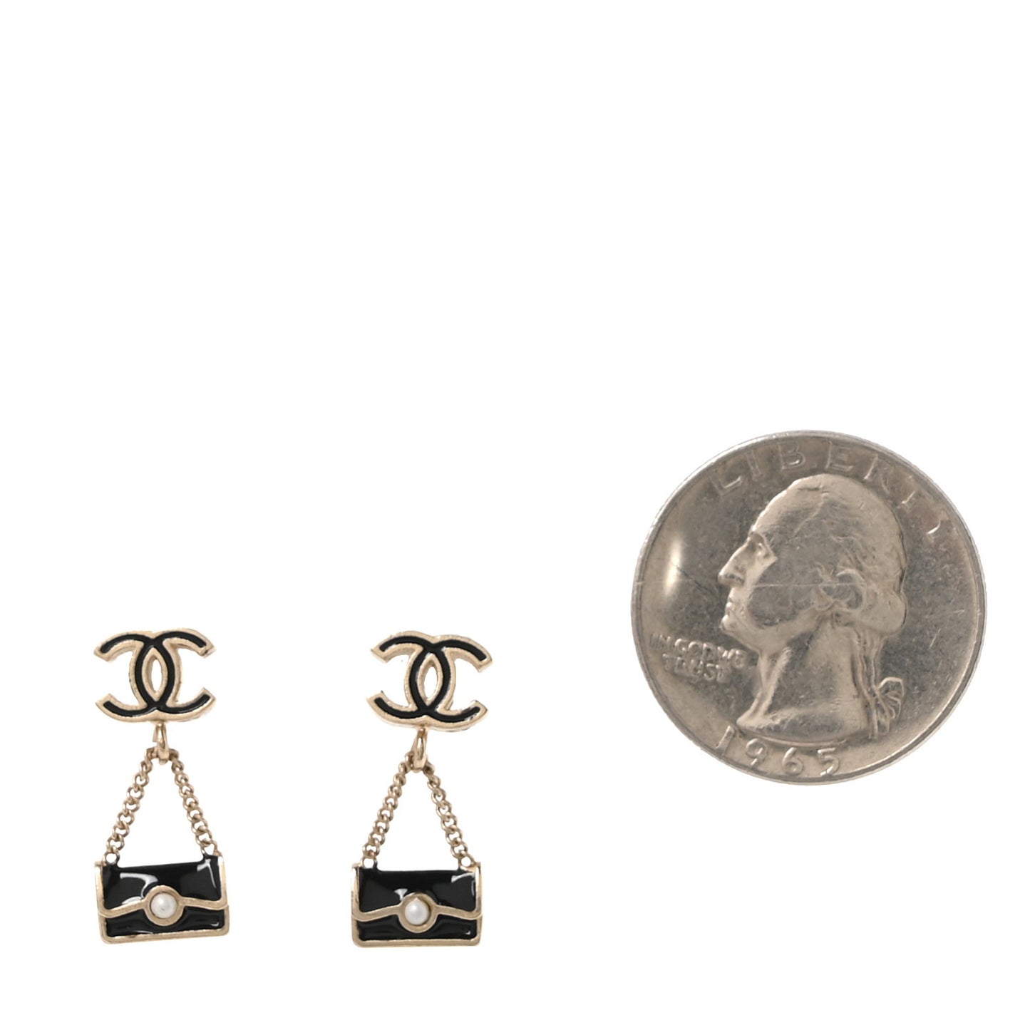 Enamel Pearl CC Flap Bag Drop Earrings Black Gold