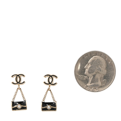Chanel Enamel Pearl CC Flap Bag Drop Earrings Black Gold 2 of 4