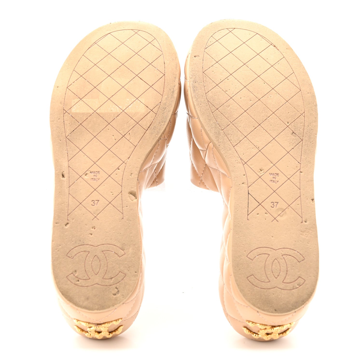 Chanel Lambskin Quilted Camelia CC Wedge Sandal Mules 37 Beige 7 of 12
