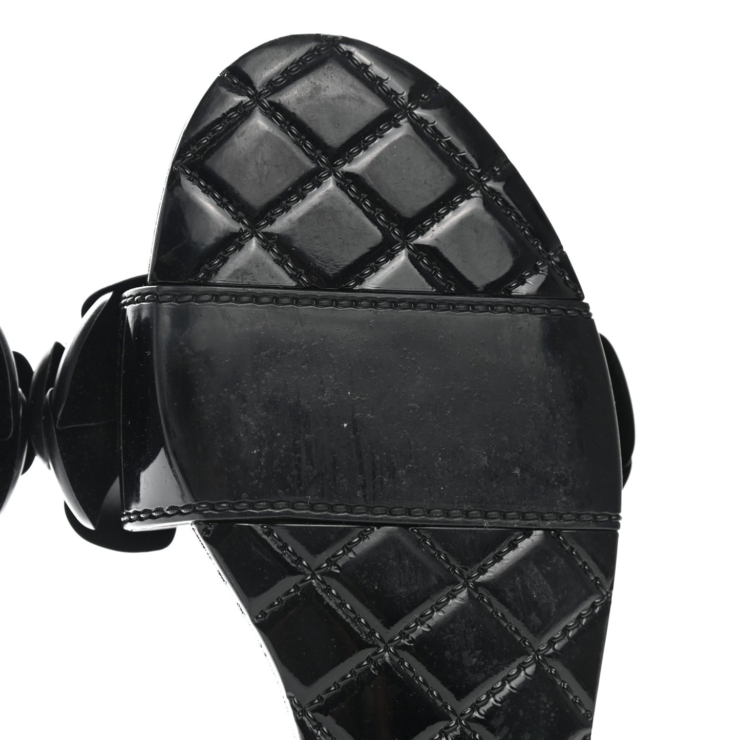 Patent Quilted Camellia Sandal 38 Black