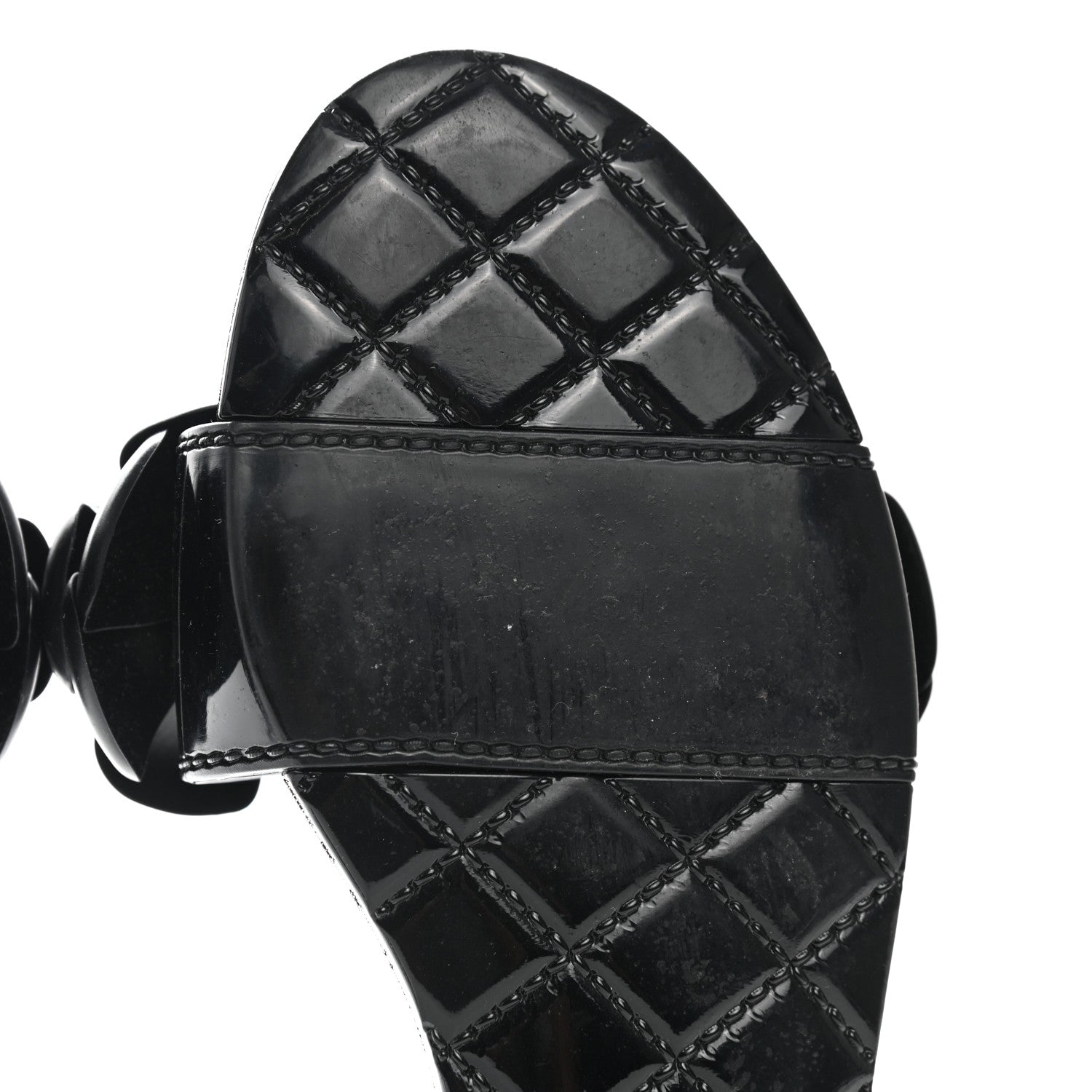 Chanel Patent Quilted Camellia Sandal 38 Black 9 of 14