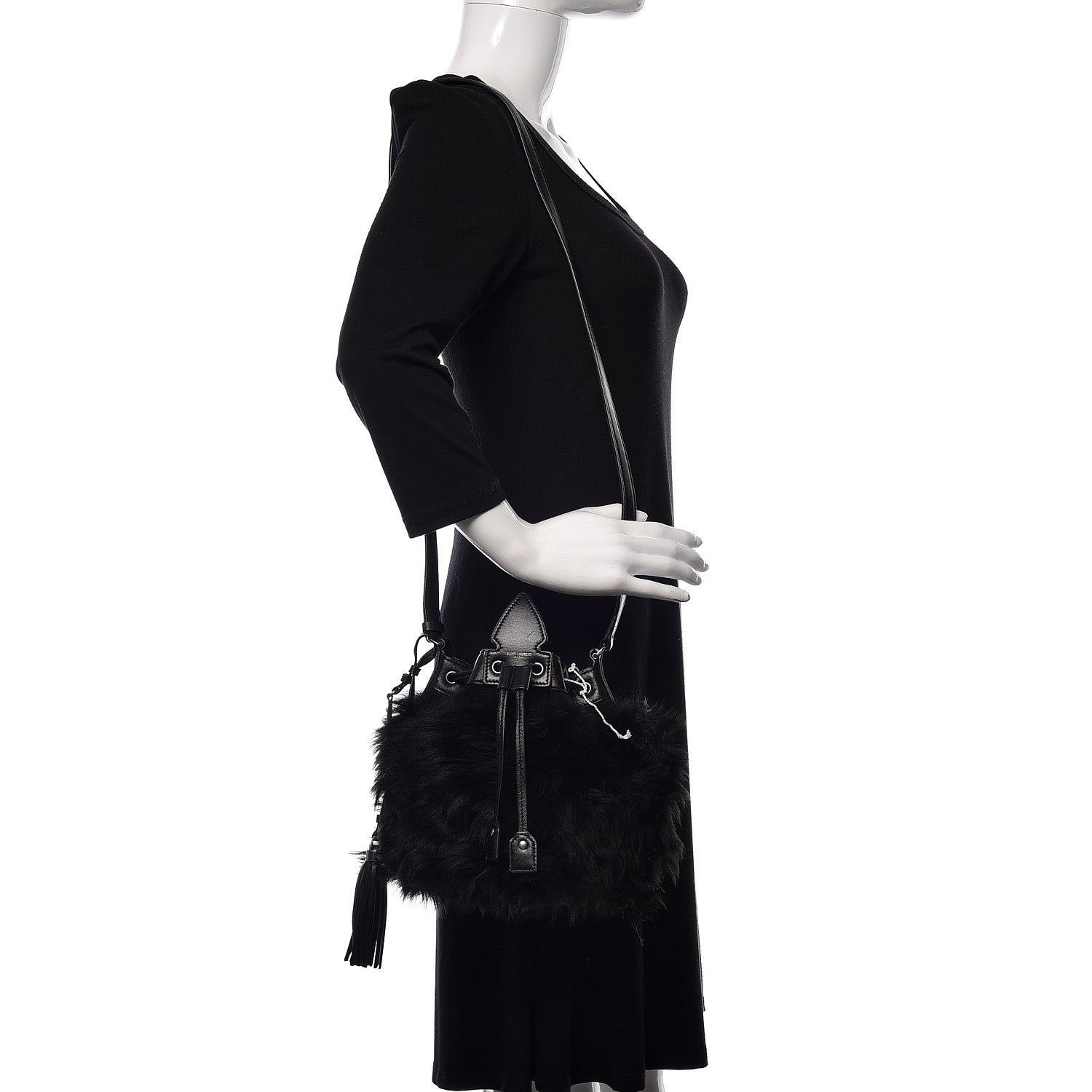 Saint Laurent Shearling Anja Bucket Bag Black 2 of 9