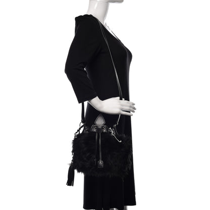 Saint Laurent Shearling Anja Bucket Bag Black 2 of 9
