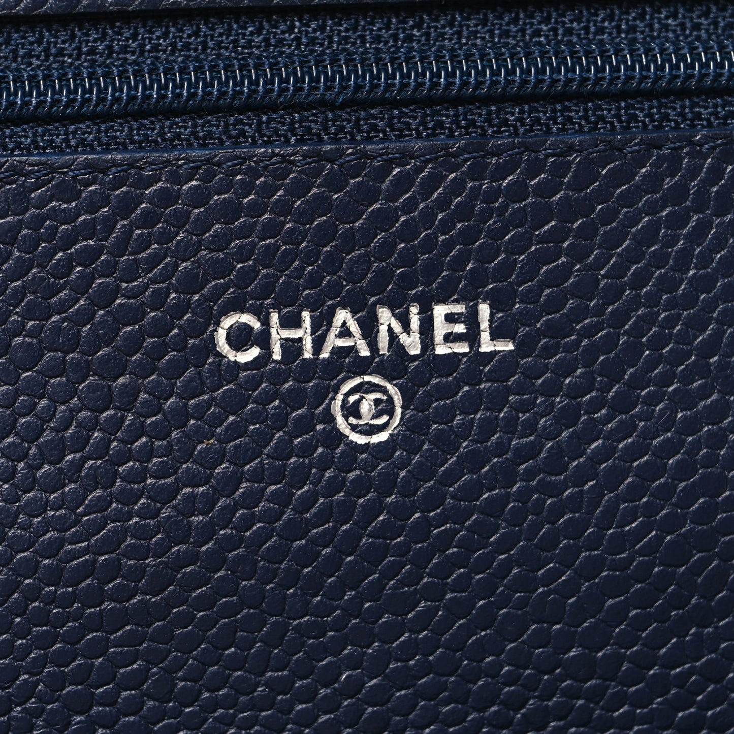 Caviar Quilted Wallet on Chain WOC Navy Blue