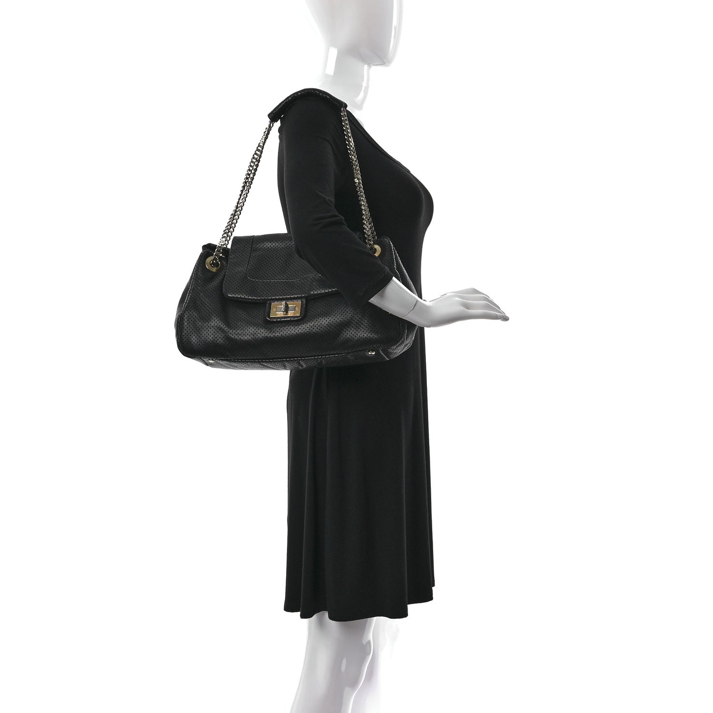 Calfskin Perforated Large Drill Accordion Flap Black